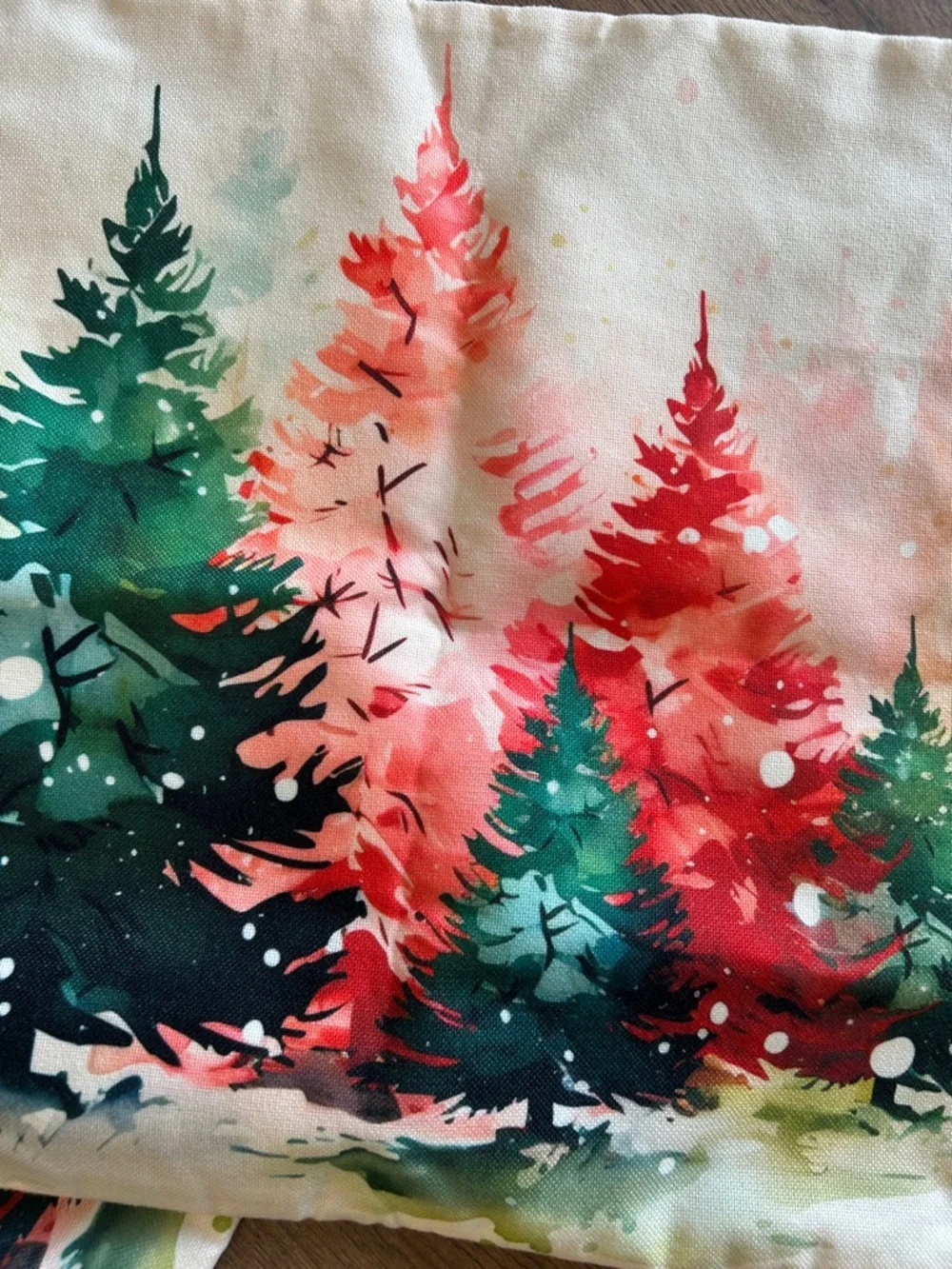 Watercolor Pine Tree Holiday Pillow Covers - Green & Coral